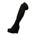 thumbnail image 2 of Bnwani Women Boots Knee High Boots Fashion Pile Zipper Thick Wedge Knee-High Versatile Casual Suede Boot Black Size 5.5, 2 of 9