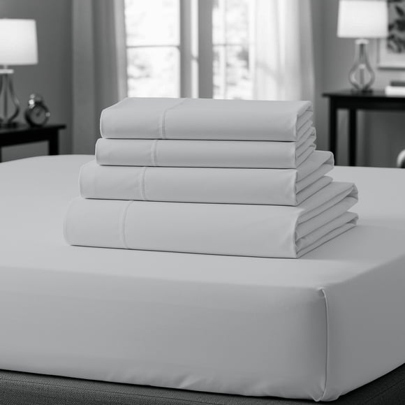 100% Cotton Bed sheets, Deep Pocket, Wrinkle Resistant, Soft & Smooth Sateen 4-Piece, Queen Light Gray by Purity Home