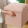 thumbnail image 6 of 12 Inch Folding Ottoman Cube with Handle | Multi-Functional Storage Stool for Living Room, Bedroom & Dorm | Beige & Pink Fabric Storage Seat, 6 of 6