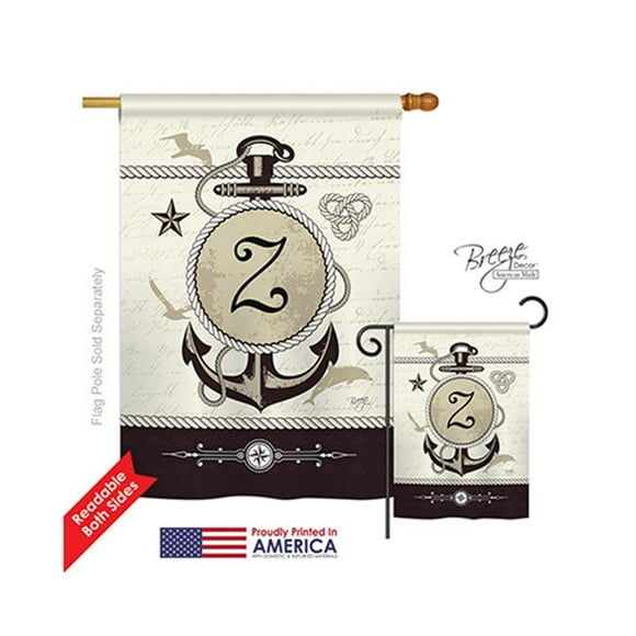 Breeze Decor 30208 Nautical Z Monogram 2-Sided Vertical Impression House Flag - 28 x 40 in.