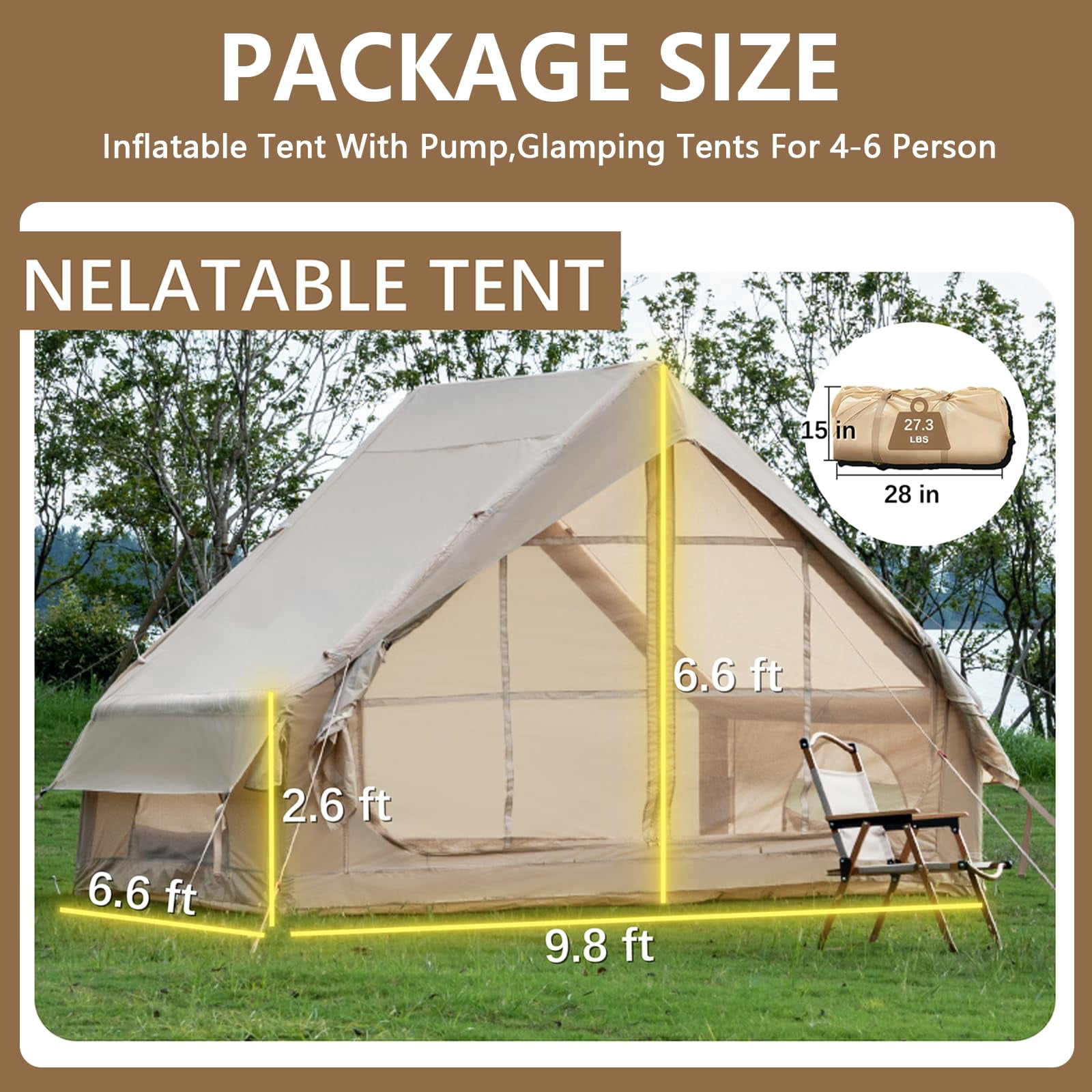 Esheno 4-6 Person Inflatable Camping Tent with Pump Quick Setup 4-Season Family Tent Waterproof Windproof 420D Oxford Fabric