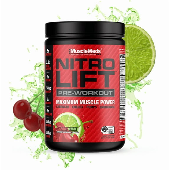 MuscleMeds Nitro Lift Pre Workout Enhance Endurance and Muscle Performance, Cherry Lime, 40 Servings