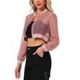 thumbnail image 4 of Chaqueta Bomber Crop INSPIRE CHIC para mujer, ligera de malla transparente, de manga larga, color rosa oscuro, 4 of 5