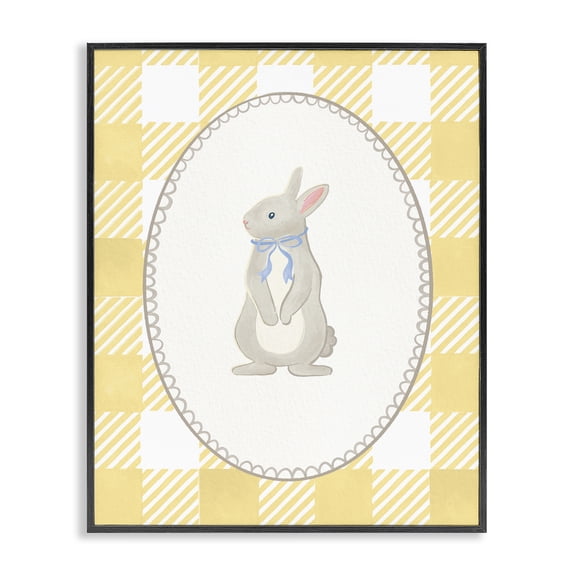 Stupell Industries Farmhouse Little Bunny on Yellow Gingham Black Framed Giclee Art, 11 x 14, by The Paper Curator