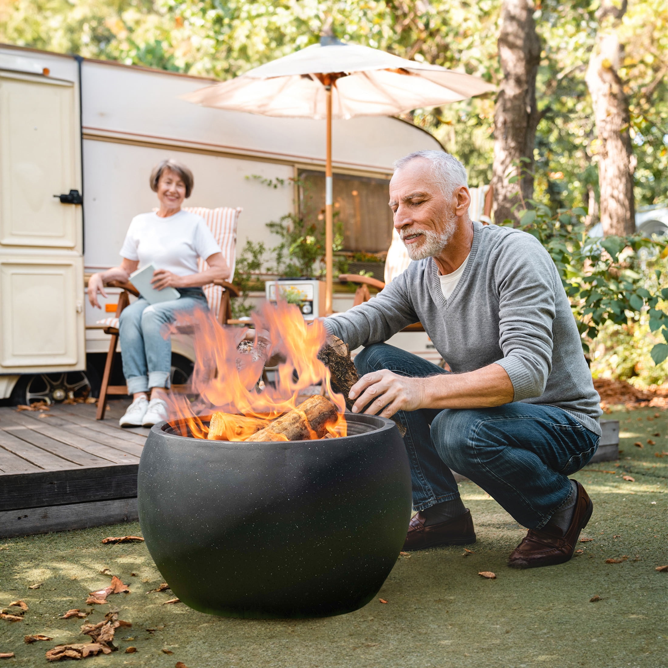 Pure Garden 24” Round Outdoor Fire Pit - Wood Fire Pits for Outside Patio