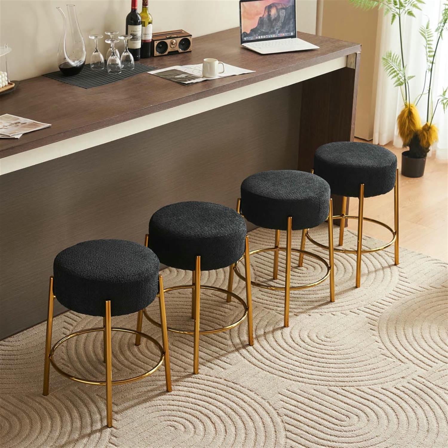 Demi Bonn 24" Counter Height Bar Stools Set of 2, Upholstered Barstools, Kitchen Island Countertop Chairs for Dining Room, Black+Gold