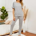 thumbnail image 3 of Women's Plus Size Pajama Set 2 Piece Cotton Lounge Set Short Sleeve Pants Set Soft Pjs Fall Sleepwear Summer Comfy Grey 4X-Large, 3 of 5