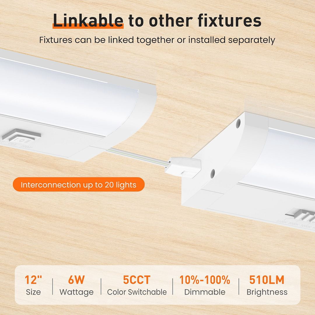 ALUSSO 12Inch LED Under Cabinet Light Plug-in, Dimmable, 5 Color Temperatures for Kitchen Home