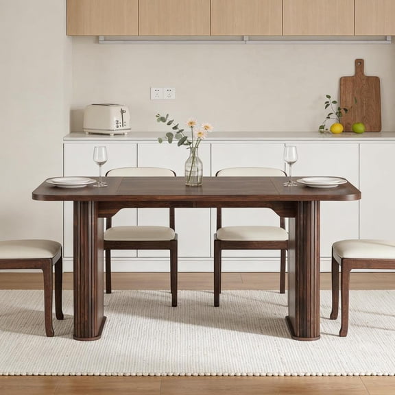 Dining Table Set for 6-8 People, 62 Inch Wooden Kitchen Table with Grille Design, Rectangular Farmhouse Dining Room Table, Engineered Wood with Scratch-Resistant Finish for Home Office