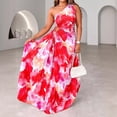 thumbnail image 2 of Women's designer tie-up pleated print one-shoulder sleeveless dress, 2 of 5