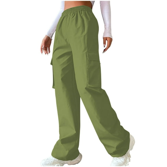 LLYwey Scrub Pants For Women Women's Casual Pants Cowboy Pocket Straight Leg Overalls Solid Color Cute Pants Female Long Pant Style H60 Green-1 L
