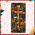 thumbnail image 2 of AZXY Stained Glass Cross Easter Door Cover 35.4x70.9 Inch, Religious Easter Door Banner Backdrop, Spring Front Door Decorations for Outdoor Porch Farmhouse Easter Party Wall Home Decor, 2 of 6