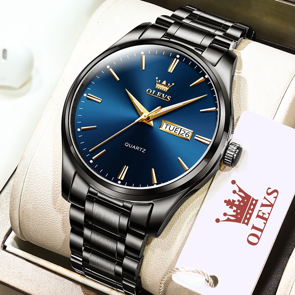 OLEVS Classic Men Watches with Date,Stainless Steel Man Watch with Date, Bussiness Watches for Men,Luminous Quartz Mens Watches Black/White/Blue/Gold, Waterproof Male Reloj para Hombre