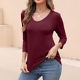 thumbnail image 5 of Red Womens Tops Women's V Neck 3/4 Sleeve Tops Color Block/Solid Shirts Basic Summer Tees Shirts for Women, 5 of 5
