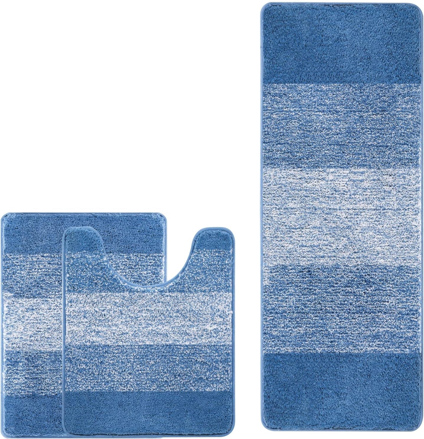 Bathroom Rugs, Yamaziot Bath Mat Set of 3, Absorbent Microfiber Non Slip Shaggy Ultra Soft Bathroom Runner with U Shaped Contour Toilet Mat for Tub Front, Shower Inside Floor