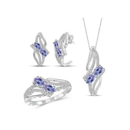 Diamond Tanzanite Jewelry Set - 2.00 Carat T.G.W. Tanzanite And White Diamond Accent Sterling Silver 3-Piece Jewelry set