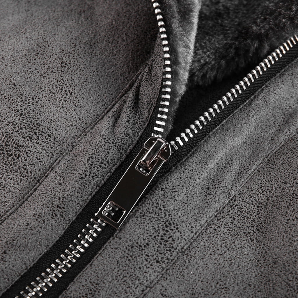 guisaled Men's Faux Leather Jacket Men Fuzzy Sherpa Fleece Lined Bomber Jackets Button Down Lapel Collar Winter Coats with Shearling Lining