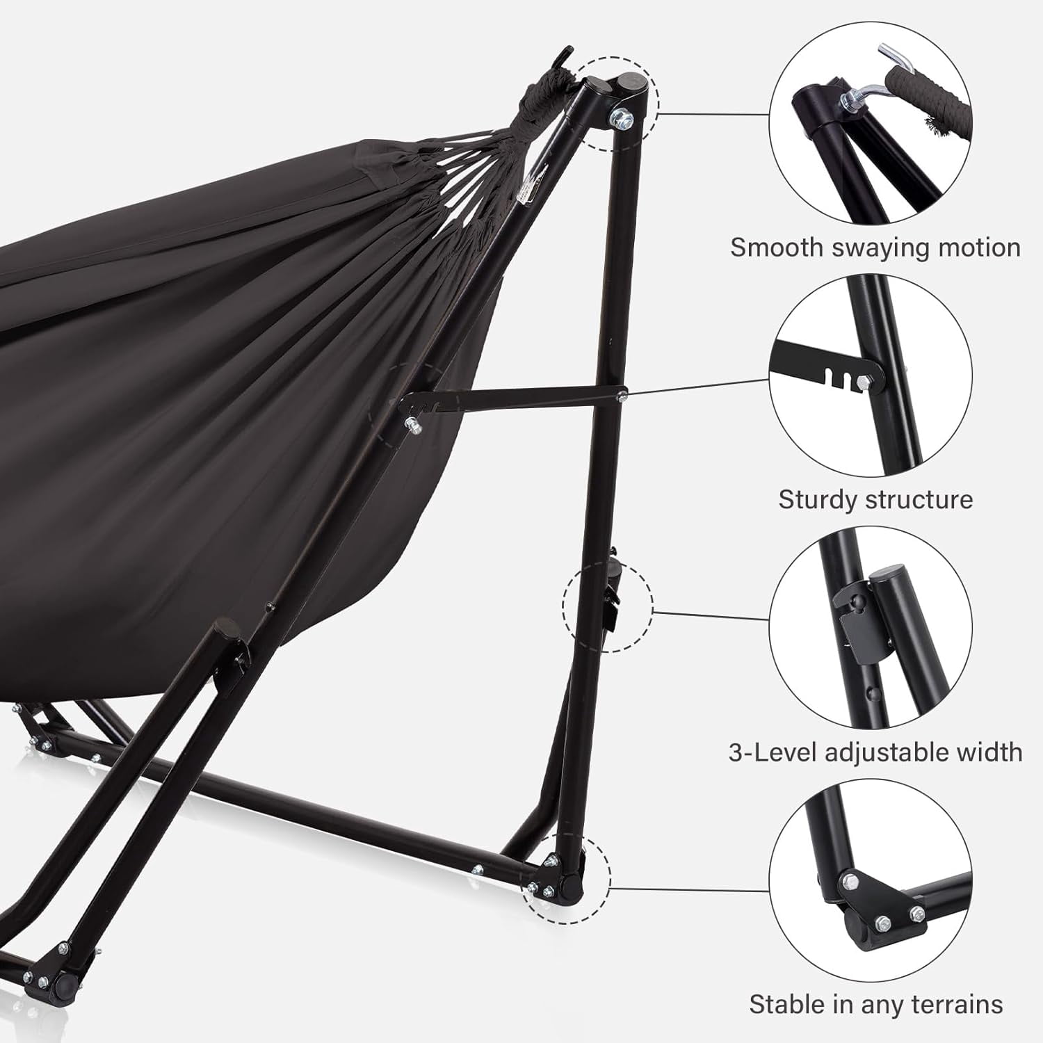 2 in 1 Hammock with Stand, Outdoor Hammock Swing Chair with Portable Heavy Duty Stand, Multi-Functional Hammock Stand 480 lbs Weight Capacit-Gray