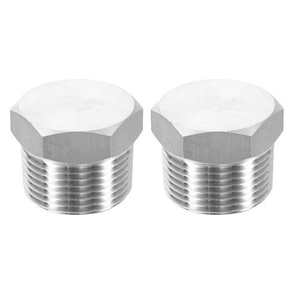 Uxcell 2pcs 304 Stainless Steel Pipe Plug Fitting 1" NPT Male Thread Outer Hex Head Cap Hexagonal Head Bung Plugs Fittings for Air Water Oil Gas Tube