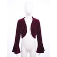 thumbnail image 3 of YEAHDOR Kids Girls Velvet Cardigan Bolero Long Sleeve Open Front Shrug Sweater Outerwear Burgundy 6, 3 of 7
