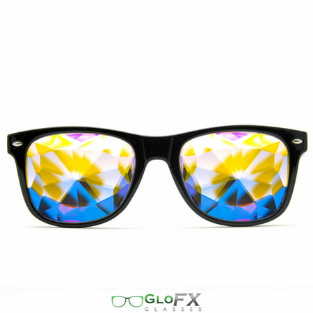 GloFX Ultimate Kaleidoscope Glasses - Black - Rainbow EDM Rave Light Diffraction Eyewear (Black)