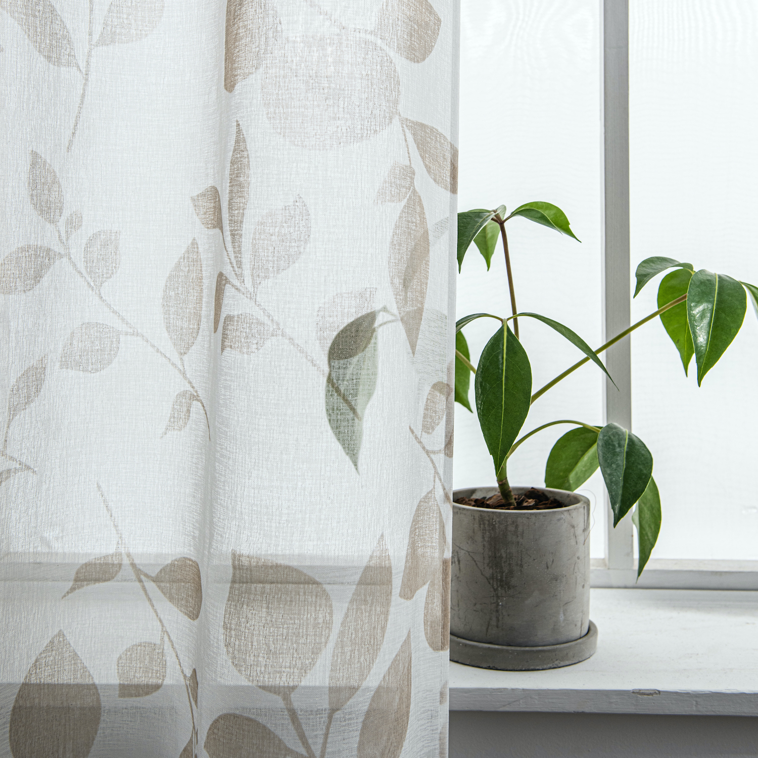 Leaf Vine Leaf Printed Sheer 76" x 96" Window Panel Pair in Linen