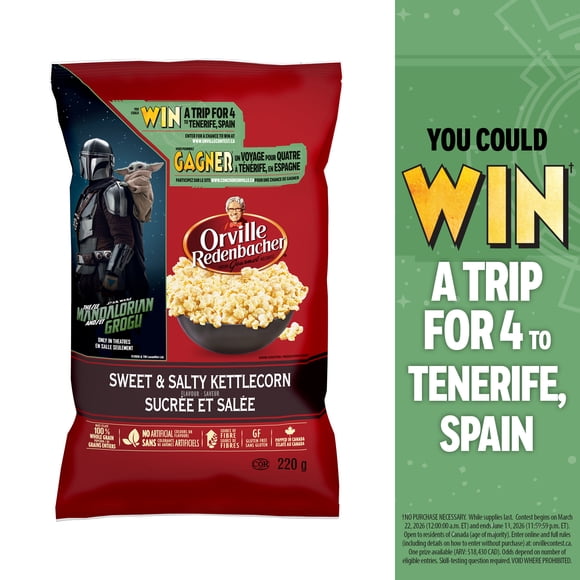 Orville Redenbacher Sweet & Salty Kettlecorn Popcorn, 100% Whole Grain Popcorn, Gluten Free, No Artificial Colours, Flavours, or Preservatives, Source of Fibre, 220g