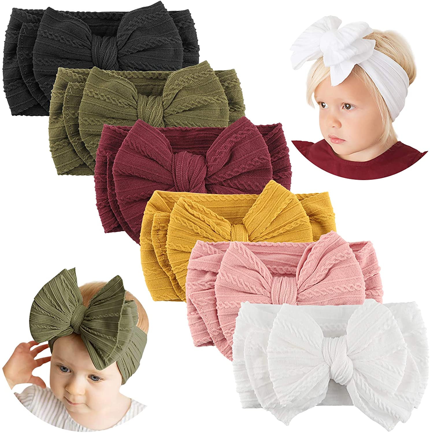 Handmade Baby Headbands with Bows Stretchy Nylon Headbands for Infant Baby Girls 