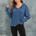 thumbnail image 2 of Women's V Neck Knitted Hoodies Sweatshirts Solid Color Long Sleeve Drawstring Lightweight Pullover Blouses Tops, 2 of 5
