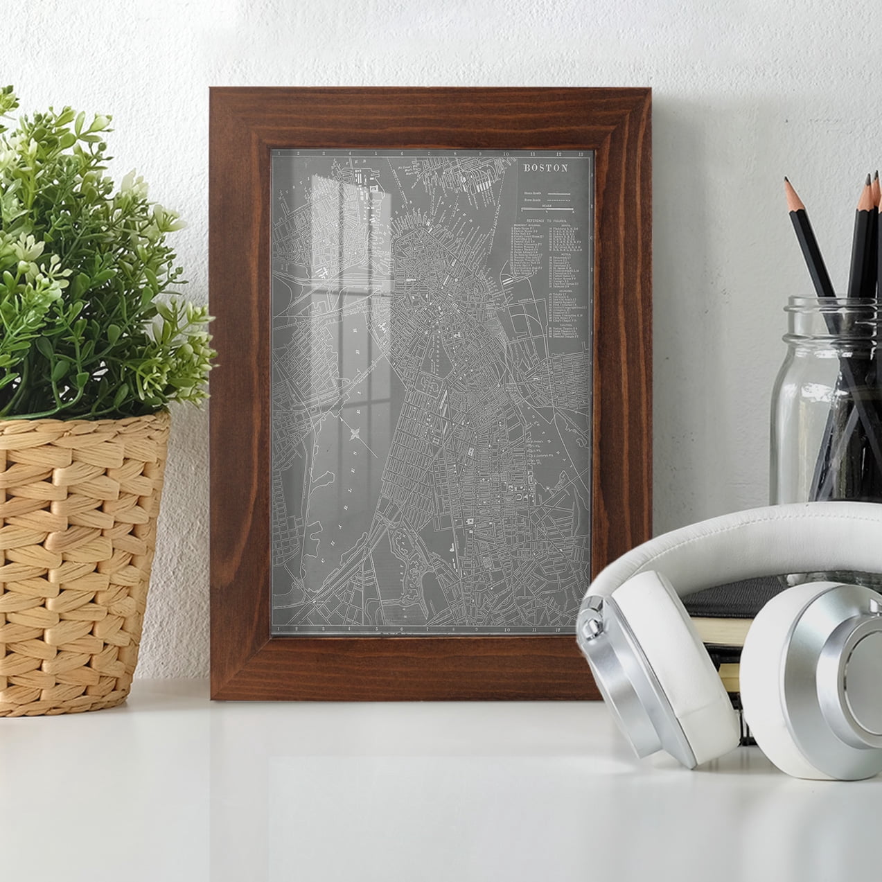 City Map of Boston -Framed Print w/glass-Chestnut
