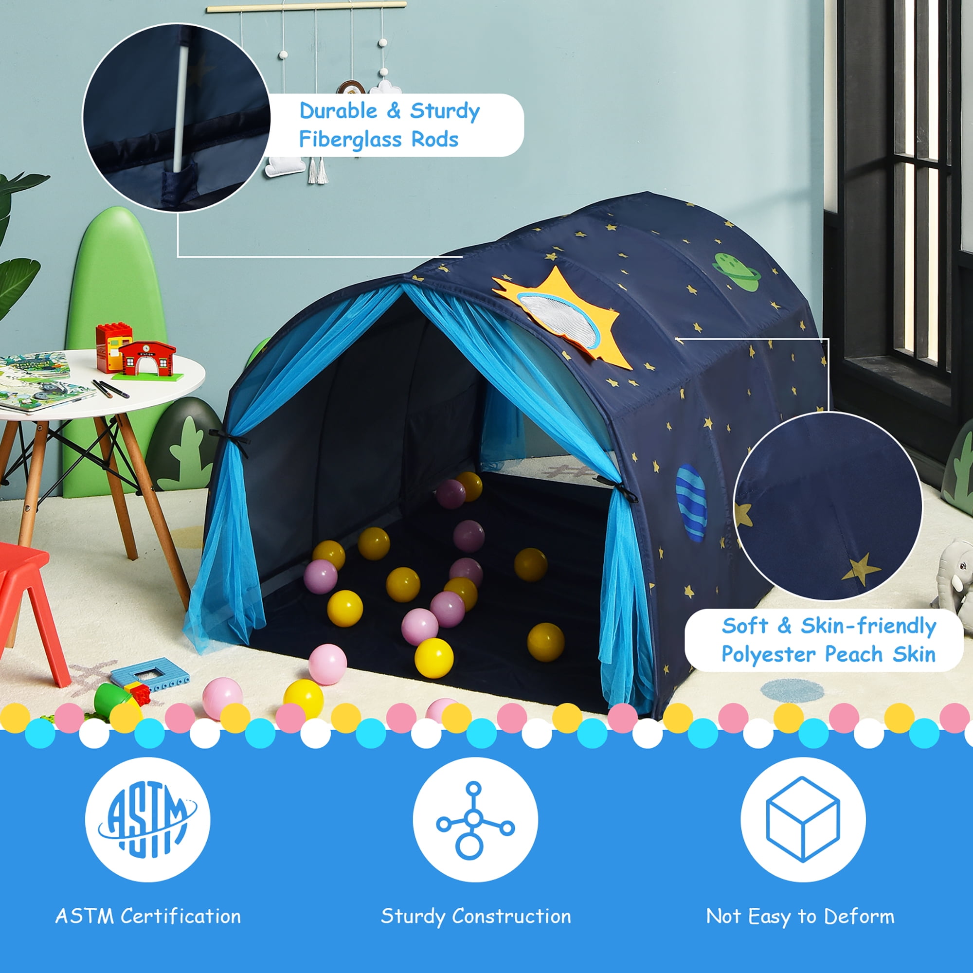 Costway Kids Bed Tent Play Tent Portable Playhouse Twin Sleeping