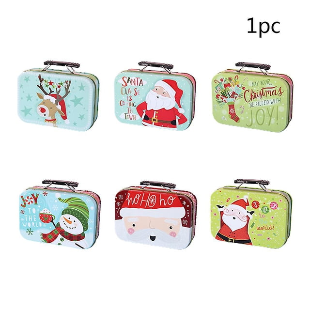 Caja de dulces de metal de hojalata de Navidad Caja de regalo de galletas de hierro con estampado de alces y muñeco de nieve de Papá Noel lindo con asa superior Decoración de bricolaje para fiest