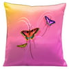 Lama Kasso 9 Butterflies with a Sunset Pink Through to Yellow Background Reverse Side Pink to Orange Background 18 in. Square Satin Pillow