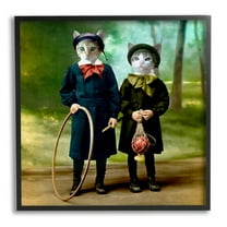 Stupell Industries Cats Wearing Classic Clothing Vintage Style Portrait Graphic Art Black Framed Art Print Wall Art, Design by Martine Roch