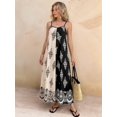 thumbnail image 6 of Women Dresses Spaghetti Strap Scoop Neck Smocked Ruffle Flowy Boho Maxi Dress Black & White S, 6 of 9