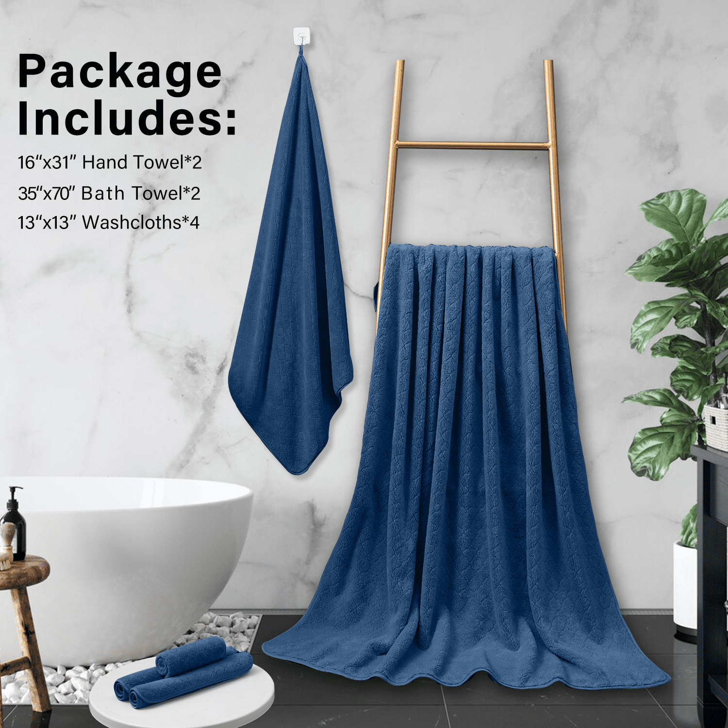 Beartech 8 Piece Microfiber Bath Towels Set - 2 Bath sheets,2 Hand Towels,4 Washcloths,Soft & Highly Absorbent Family Towels,Quick Dry & Less Lint Shower towels for Bathroom,Spa-Navy Blue