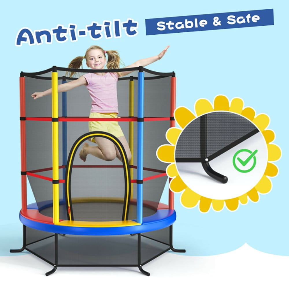 Spaco 55 Inch Kids Recreational Trampoline Bouncing Jumping Mat with Enclosure Net-Yellow, Bounce Trampoline for Outdoor as Garden, Park