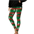 thumbnail image 2 of Fengqque Women's Christmas color blocking Leggings Striped Snowflakes Printed High Waisted Tights Trendy Workout Yoga Pants Green XL(XL), 2 of 9