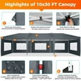 thumbnail image 5 of SANOPY 10 x 30 FT Pop Up Canopy, Large Commercial Wedding Canopy, Height Adjustable Waterproof Beach Canopy, Outdoor Instant Party Tent with 8 Removable Sidewalls, 4 Sandbags, Carrying Bag, Gray, 5 of 14