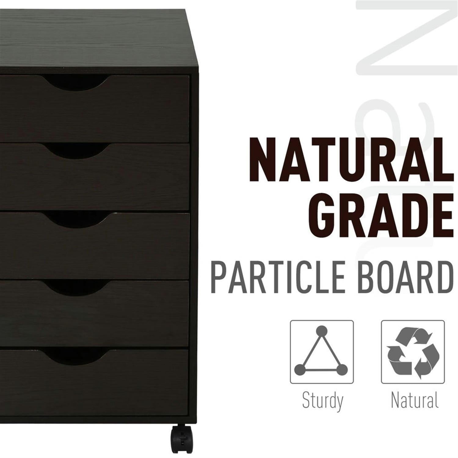 Demi Bonn Rolling Filing Cabinet with Castors, Modern 5 Drawer File Cabinet for Home Office, Printer Stand, Brown