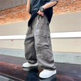 thumbnail image 4 of YunPes Boys Baggy Cargo Pants Lightweight Quick Dry Crinkled Wide Leg Pants Trendy Youth Handsome Streetwear Bottoms with Flap Pockets, 4 of 7