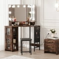 thumbnail image 1 of QinaQin Corner Vanity Set Including a Mirror with Lighting, Charging Station, Storage Cabinet, and Stool – 3 Adjustable Lighting Modes – Tiger-Stripe Wood with Mirror with Lighting, 1 of 5