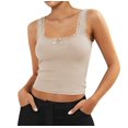 thumbnail image 3 of Women'S Tank Tops Cute Slim Fitted Ribbed Knit Lace Camisole Top Summer Square Neck Sleeveless Going Apricot S, 3 of 9