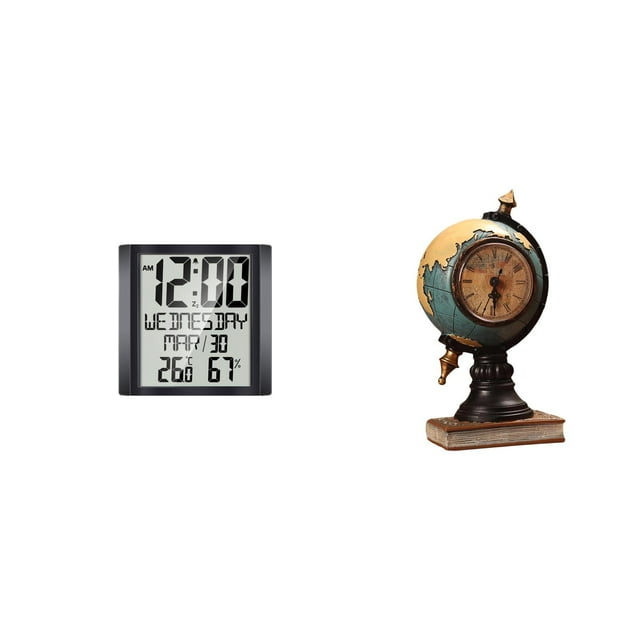 Reloj despertador digital de pared con pantalla de 8,6 pulgadas, función de repetición de alarma, figura de globo terráqueo, de resina, decorativo par