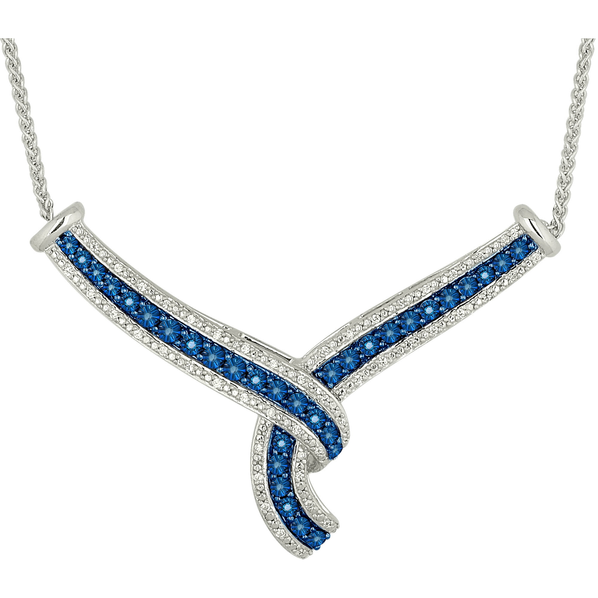 1 4 Carat T.W. Vibrant Blue and White Diamond 10kt Contemporary White Gold Necklace by INTERJEWEL