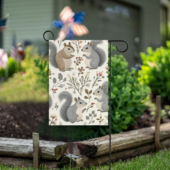 Squirrels Leaves Flowers Garden Flag Double Sided Outdoor Banners for Courtyard Outdoor Lawn Farmhouse Holiday Decorations