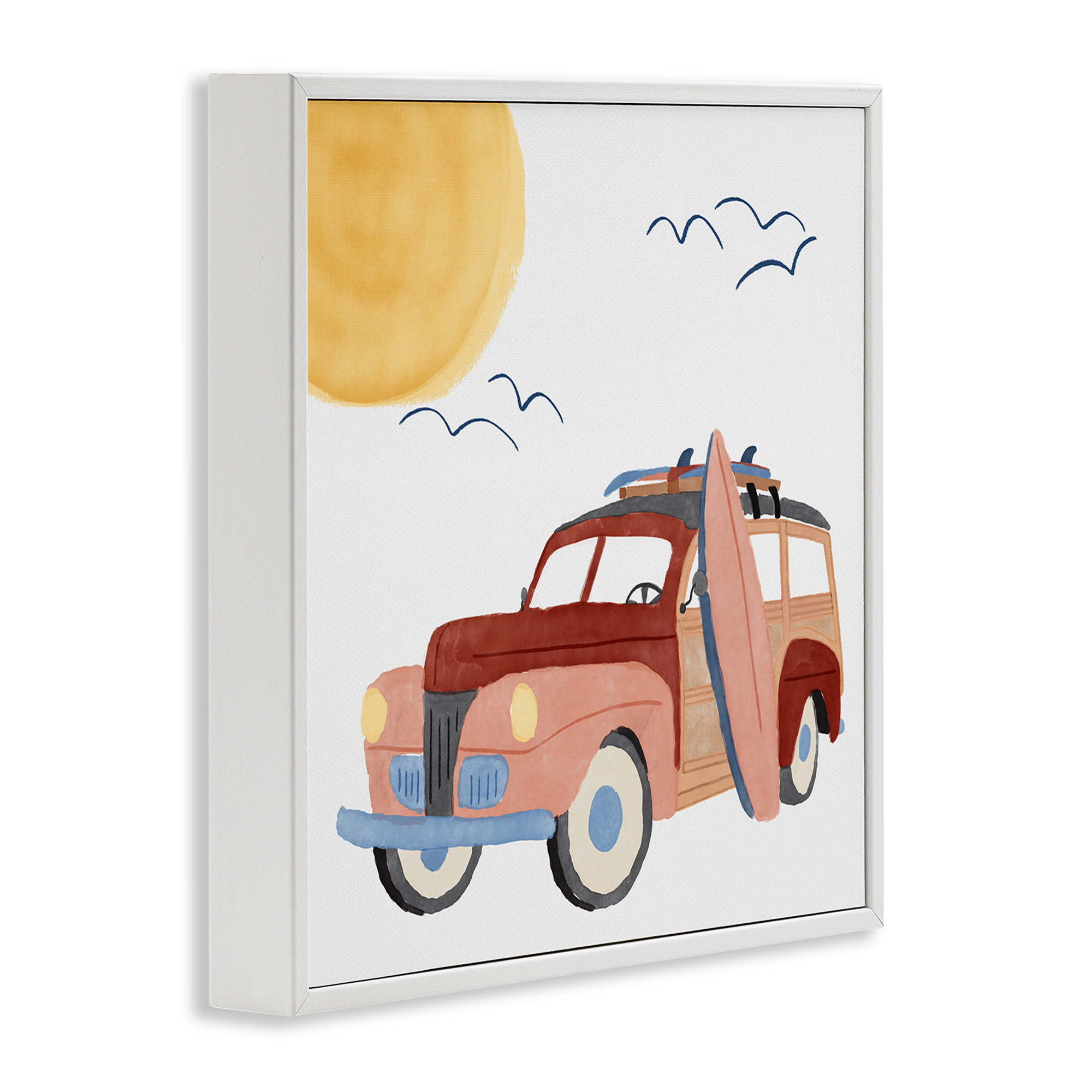 Stupell Industries Summer Surf Wagon Transportation Painting White Framed Art Print Wall Art, 12 x 12