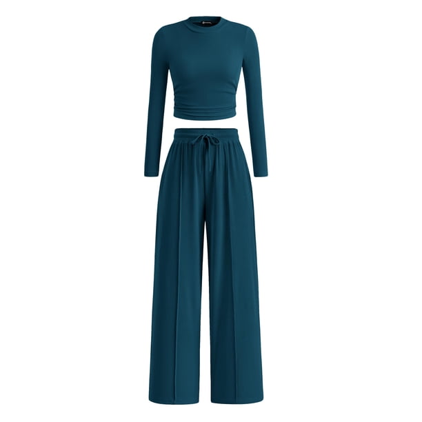 Conjunto Deportivo de Mujer PRETTYGARDEN de Dos Piezas Top Corto y Pantalón de Pierna Ancha XXL
