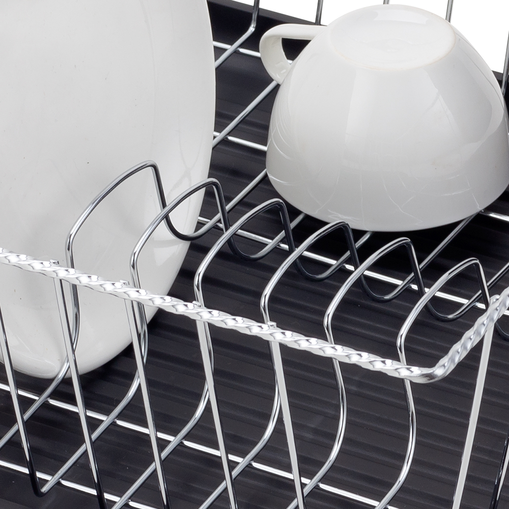 Chrome Wire Dish Drying Rack with Black Tray