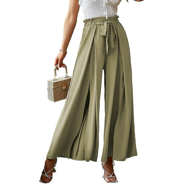 Capreze Loose Paper Bag Trouser For Women High Waist Casual Wide Leg Long  Palazzo Pants Trousers with Belt - Walmart.com